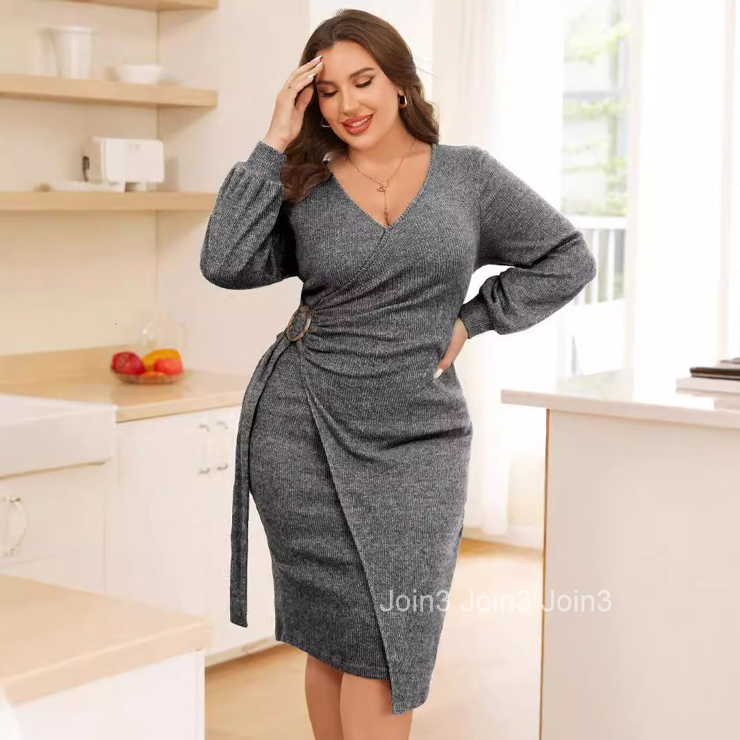 Plus Size Womens Simple Casual Style Dress Autumn and Winter Lace Up Adjustable Waist Mid Length Skirt