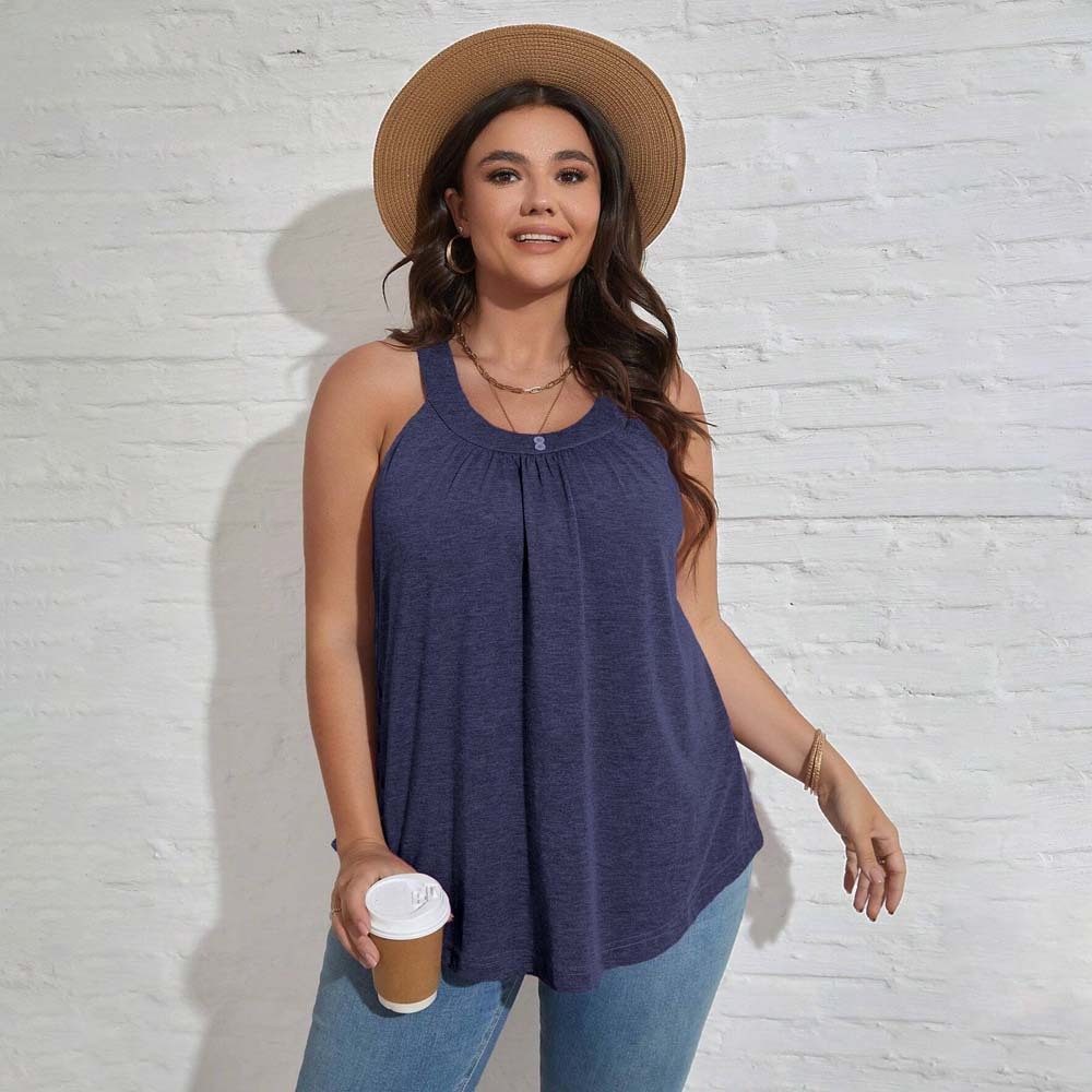Large Size Womens Casual Style U-neck Sleeveless T-shirt Summer New Loose Solid Color Pullover Top