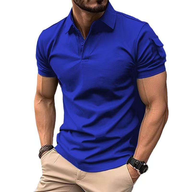 Men's Collared Button - up Polo Shirt with Arm Pocket, Sports Polo