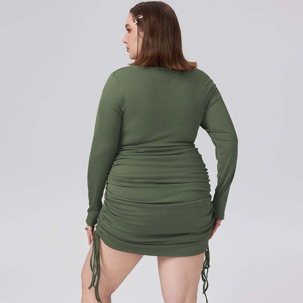 Autumn and Winter New Plus Size Womens Simple and Elegant Dress Round Neck Pullover Short Skirt
