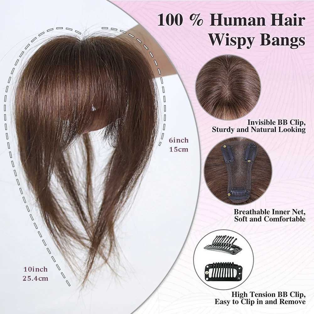 3D Bangs Human Hair Invisible Seamless French Wispy Air Bangs Brown Overhead Fringe with Temples Hairpiece for Women Topper R250516