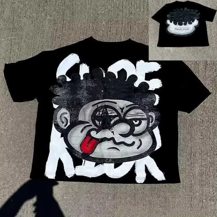 2025 Vintage Big Face Graphic Print Cotton T-Shirt Men Y2K Summer Short Sleeves Vintage Oversize Tshirt Streetwear Women Tops X250516