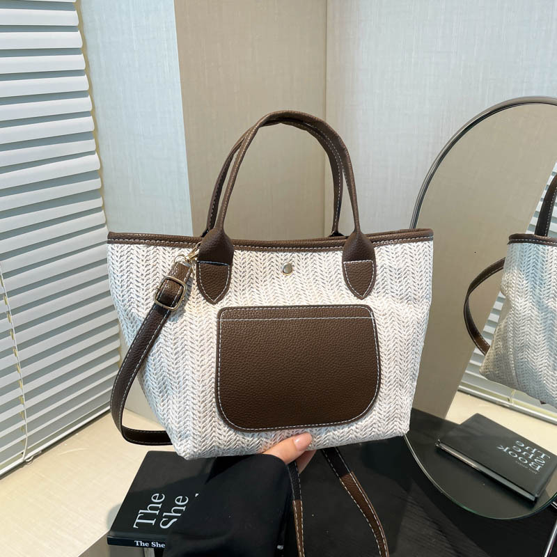 Free Delivery Designer Bag Niche Design Straw Tote Thickened Shopping Shoulder Bag Women's Splicing Hand Women Luxury Bag