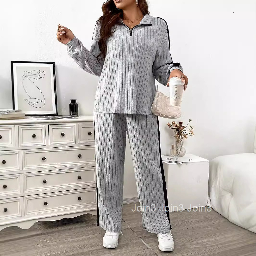 Large Size Womens Simple and Lazy Style Fashion Set for Autumn and Winter New Casual and Loose Color Matching Two-piece Set