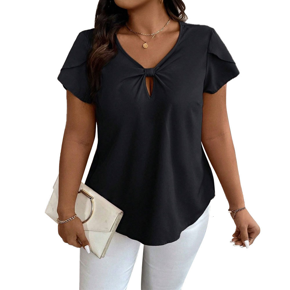 2025summer Simple V-neck T-shirt Loose Casual Commuting Short Sleeved Top