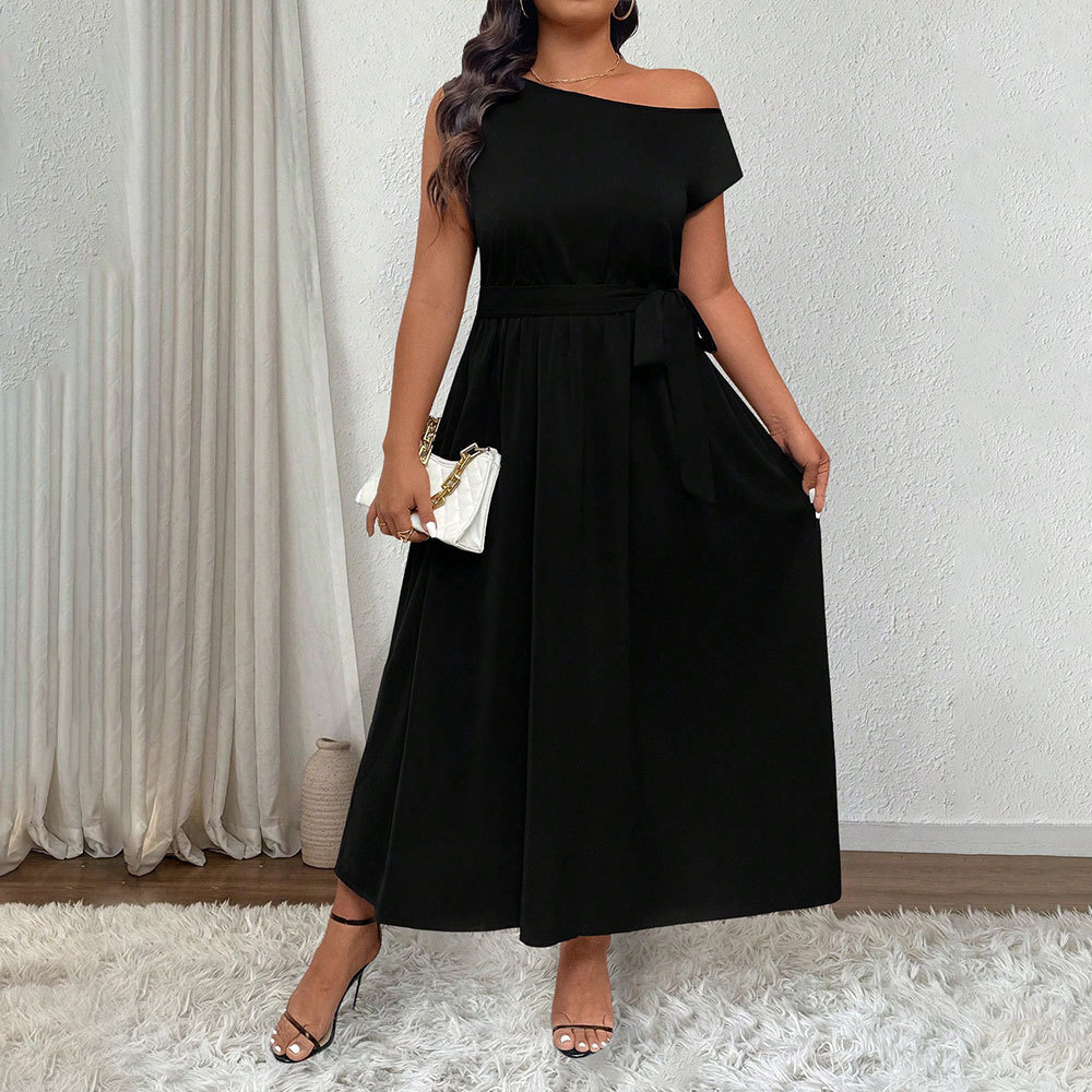 Large Size Womens Elegant and Feminine Temperament One Shoulder Sloping Collar Off Shoulder Jumpsuit Long Skirt