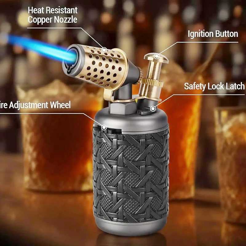 JOBON Adjustable Refillable Torch Lighter Blue Jet Turbo Flame BBQ Cooking Lighter Vintage Cigar Antique Fixed Flame Safety LockT250516