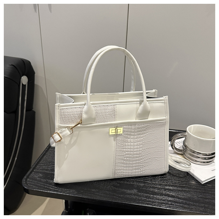 2025S Designer New Crocodile Pattern Splicing Fashion Trend Women Contrast Color Western Commuter Shoulder Crossbody Handbag Tote Bag