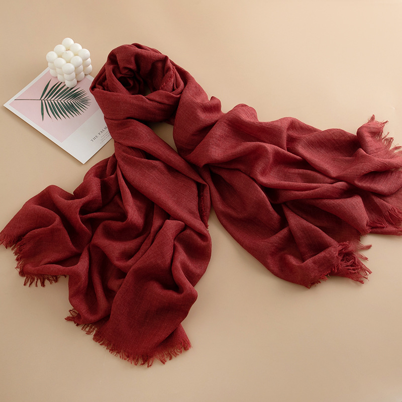 K734 2025 Spring and Summer New Beach Shawl Solid Color Thin Scarf Travel Sunshade Korean Style Atmosphere Long Scarf Silk Scarf