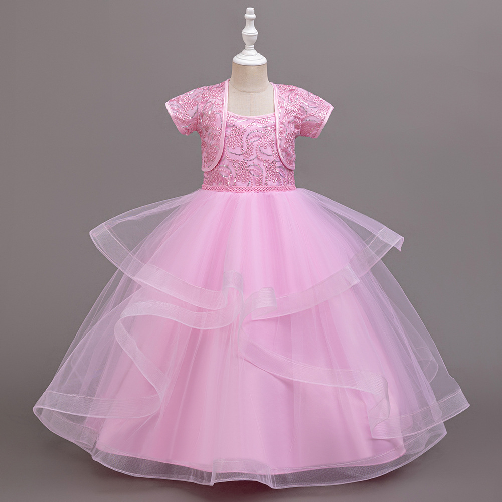 Girl Party Dress New Elegant Mesh Long Wedding Bridesmaid Dress 3-14Y Sequin Graduation Ball Evening Dresses Christmas performance host speeches D151