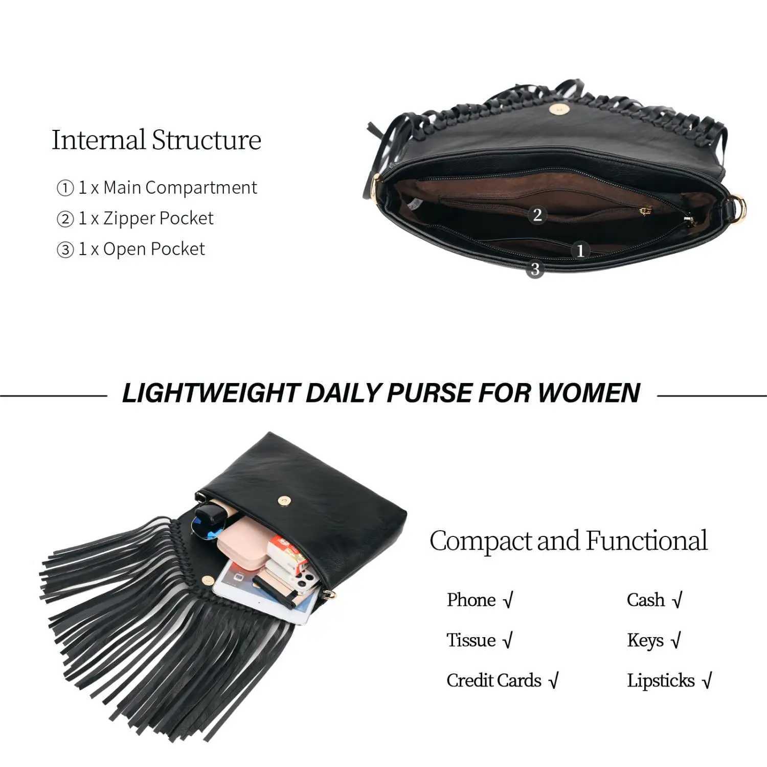 Tassel Crossbody Purse for Women PU Leather Western Fringe Handbag Shoulder Bag Z250516