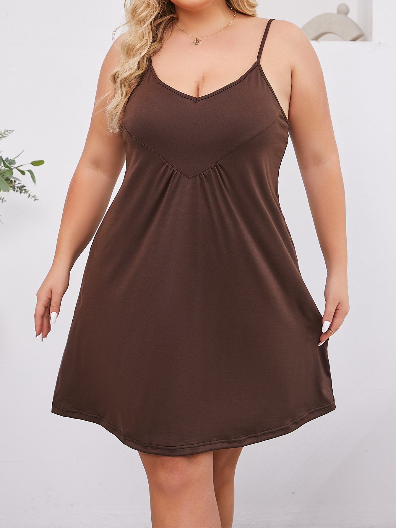 TB2304 Large size double-layer nightdress for women milk silk summer sling solid color pajamas ladies home clothes