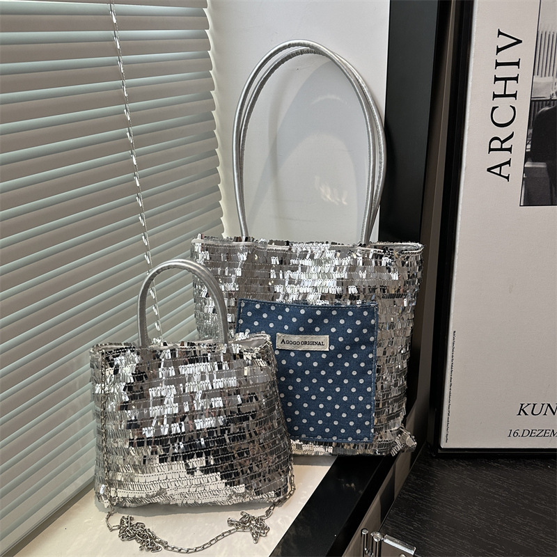2025S designer spring new handbag temperament sequin commuting large capacity tote women versatile casual personality western-style shoulder bag