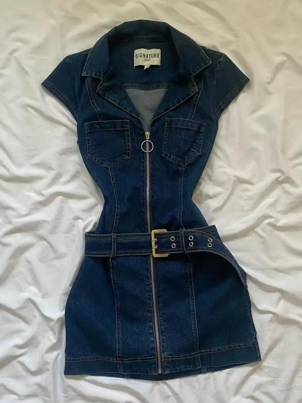 American Retro Blue Denim Skirt Women Waist Slimming Korean Spice Dress Fashion Trend High Street Elegant Tooling Hip 250516
