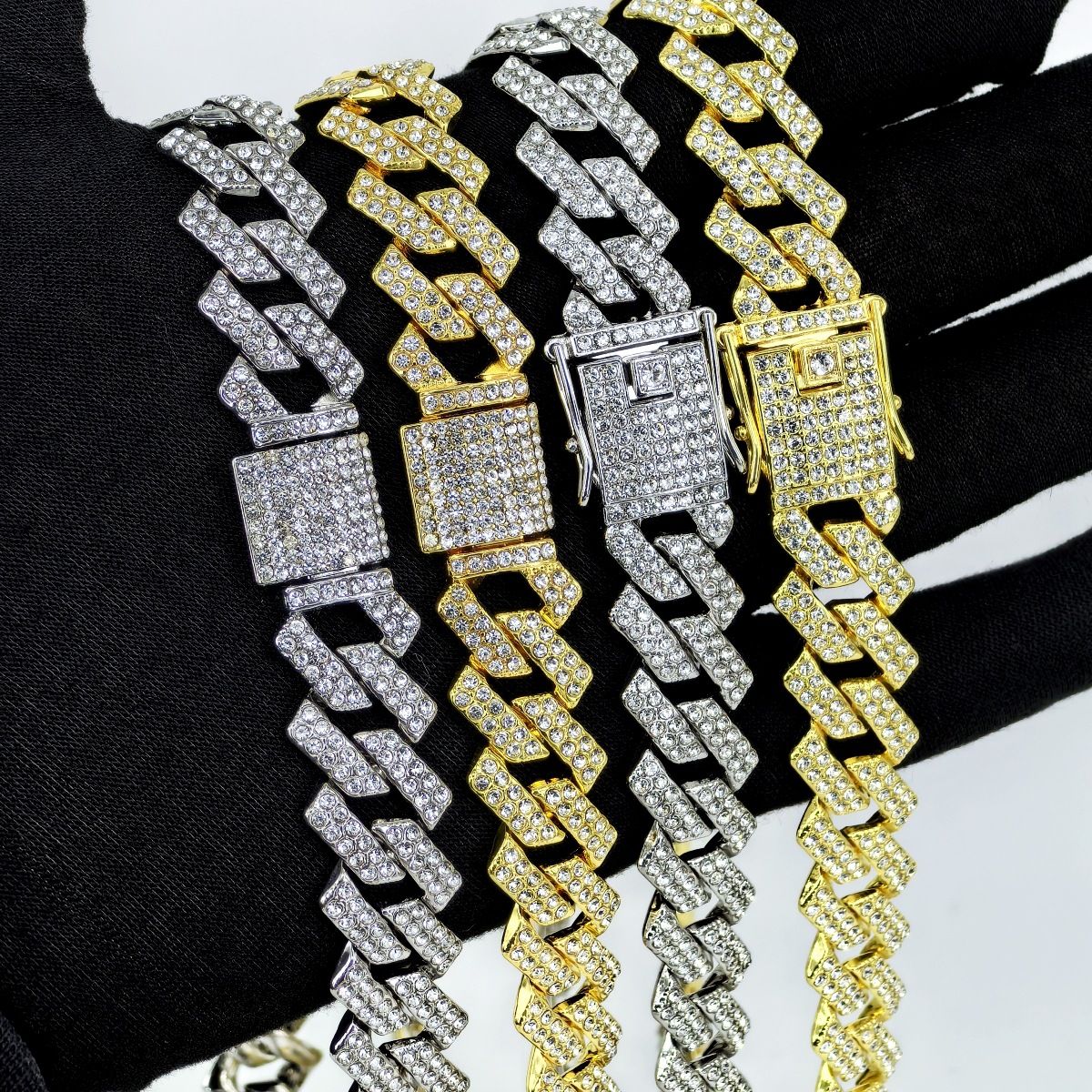 New 15mm Cuban Chain with Diamond Full Pave Hip Hop Necklace, Heavy Duty Gold/Silver Plated Cross-Border Jewelry