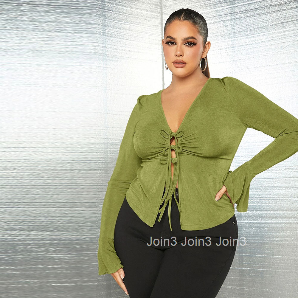 Large Womens Slim Fit Strap V-neck Knitted Long Sleeve Temperament Sexy Top Womens Shirt