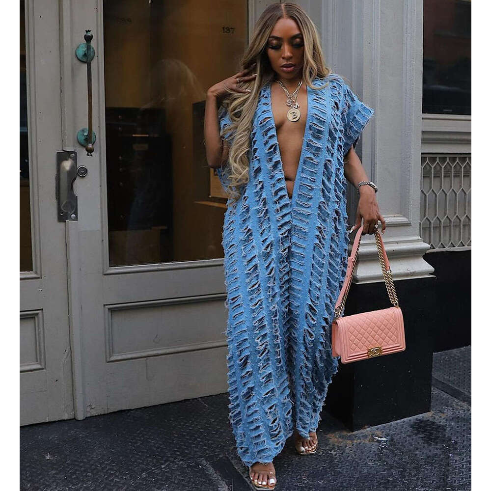 Wide Leg Jumpsuit Women S Loose Denim Women S Sexy Deep V Hole Wide Leg Jumpsuit