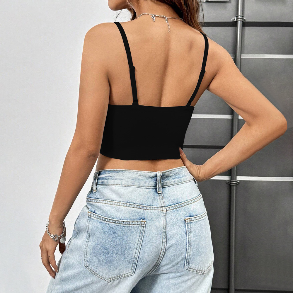 Trendy Womens Spring and Summer New Item Solid Color V-neck Sleeveless Slit Crop Cut Low Cut Top