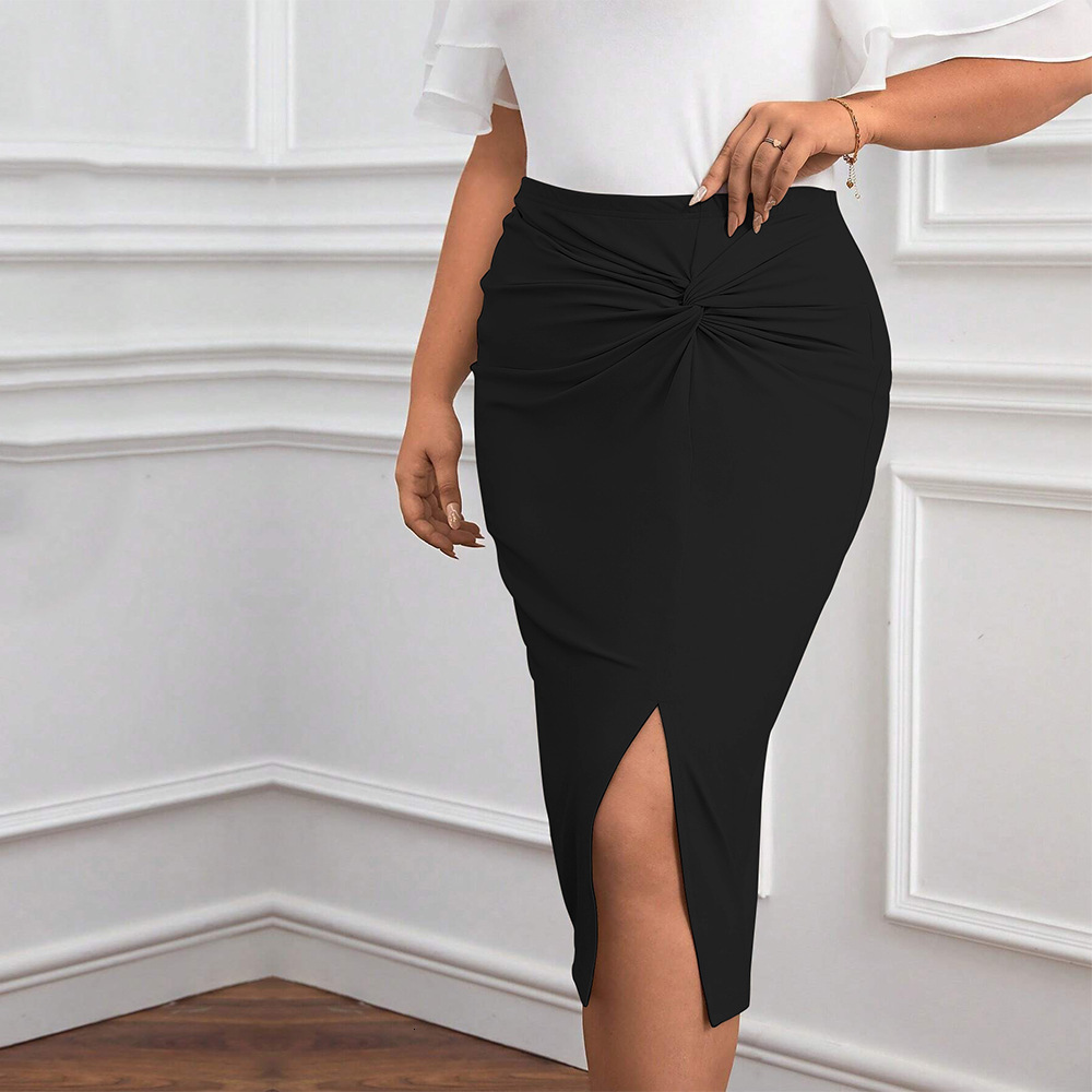 Large Size Womens New Elastic Waist High Waisted Split Waist Skirt with Hip Hugging Temperament for Commuting