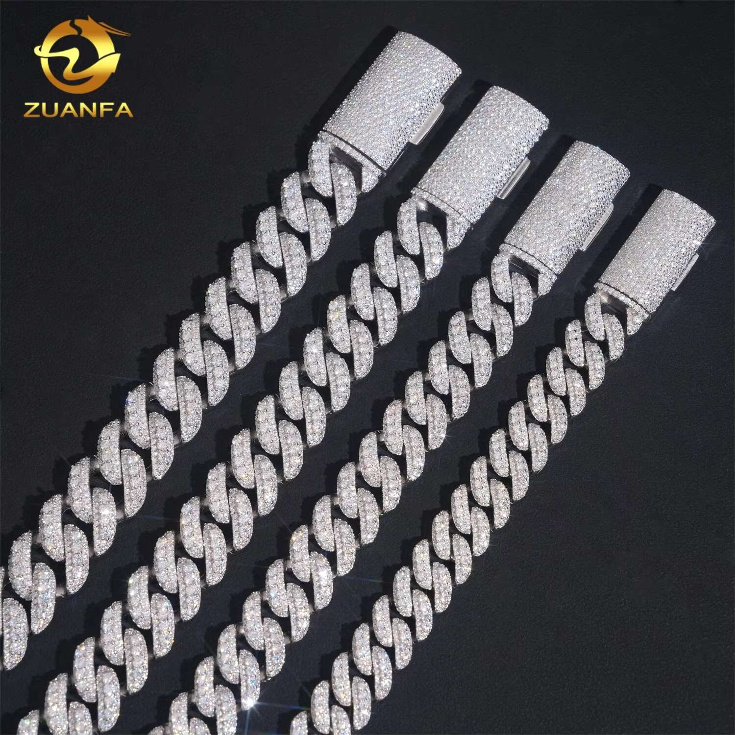 Pass Diamond Tester Hot Selling 925 Sterling Silver 13mm 15mm 16mm 18mm Iced Hip Hop Moissanite Cuban Link Chain
