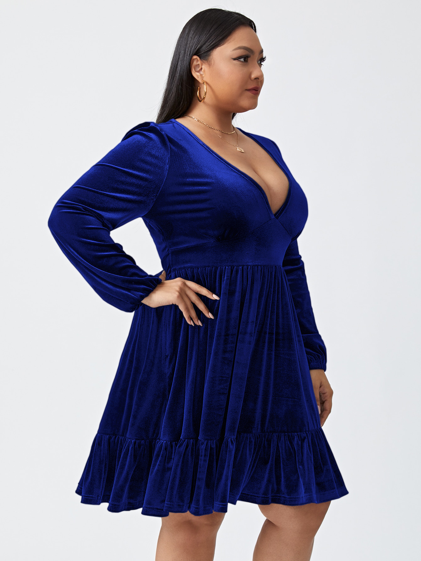 Large Size Womens New Sexy Waist Cinching Velvet Dress Party Dress