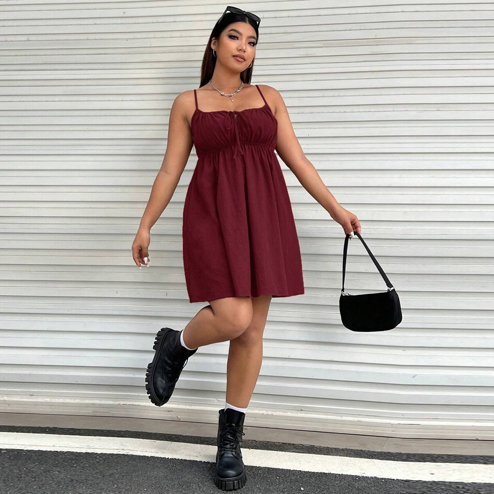 Plus Size Womens Spring/summer Waist Cinched Sleeveless Camisole Mini Casual Dress
