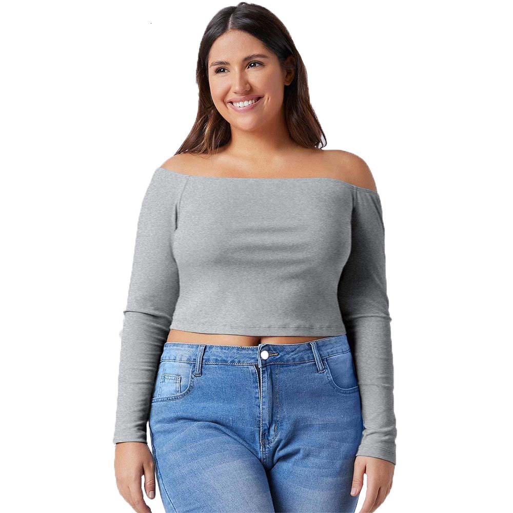 Plus Size Womens Simple Style One Neck T-shirt for Autumn and Winter Slim Fit Inner Layer Long Sleeved Top