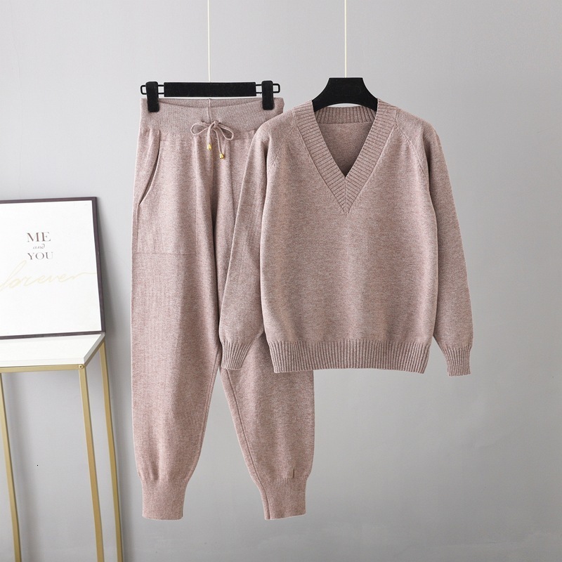 Autumn and winter new sweater Harlan Pants Set Russian casual sweater Pullover two-piece set220315