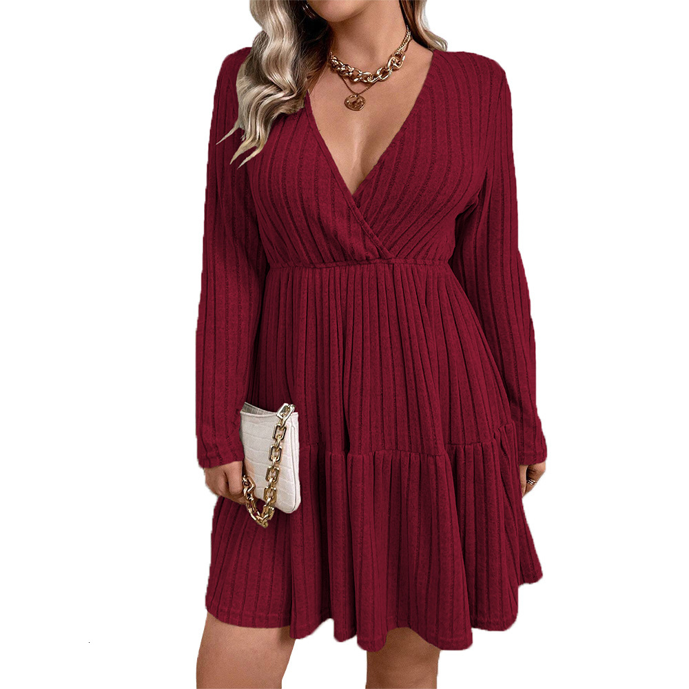 Large Size Womens Fashionable Commuting Dress for Autumn and Winter with a Sense of Luxury and Anti-aging Wine Red Mid Length Skirt