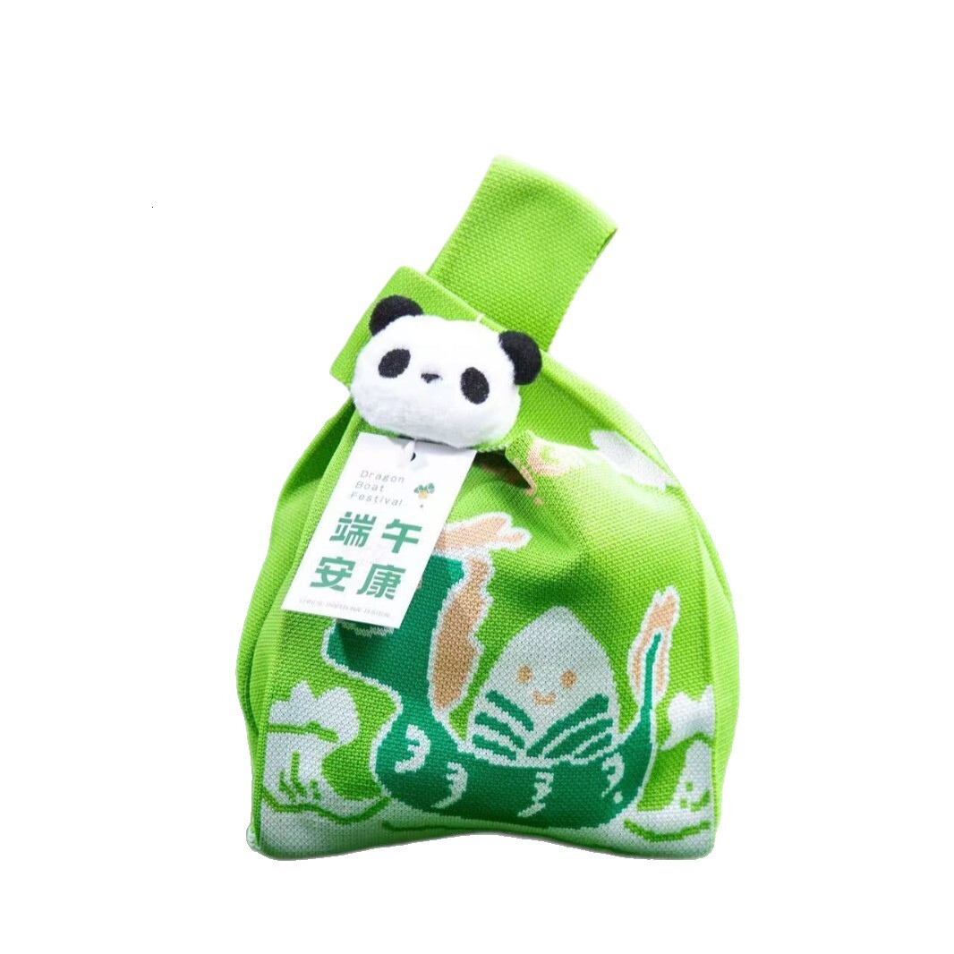 2025S Designer Panda Women Knitted Loong Boat Festival Style Japanese and Korean Versatile Handbag Casual Tote Bag Box lunch bag