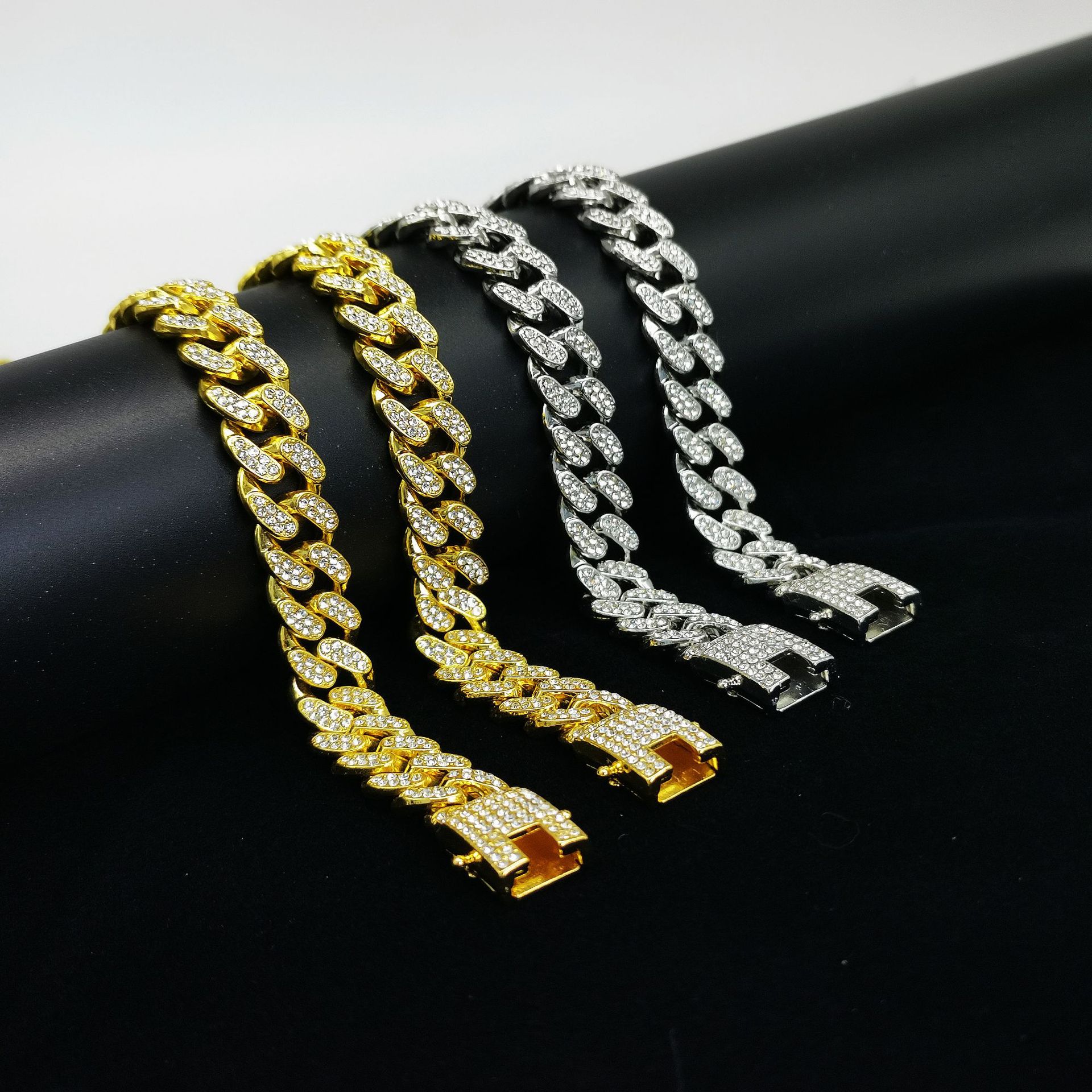 Stylish Rhinestone Inlayed Bangle Armwear | Chic Enameled Hip Hop Style Cufflinks