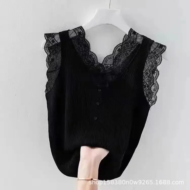 Plus Size Ice Silk Vest Womens Stylish Screw Thread Suit Inner Outer Wear Tanklace Joining Sexy Back Base Layer Top 250514