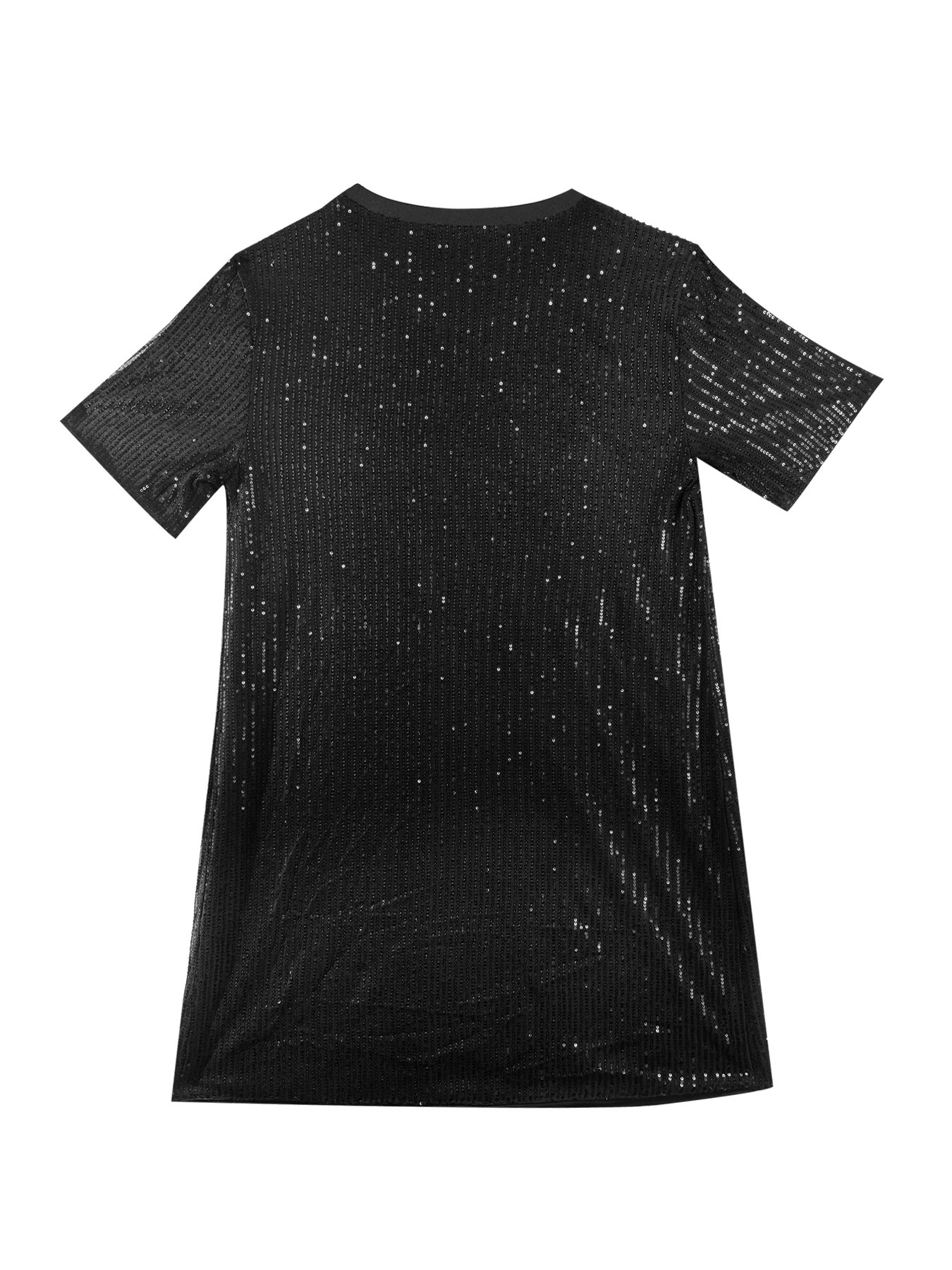 Plus Size Womens Sequined Dress Casual Round Neck Short Sleeve Knitted Polyester A-line Loose Fit Solid Color Mid-length 250515
