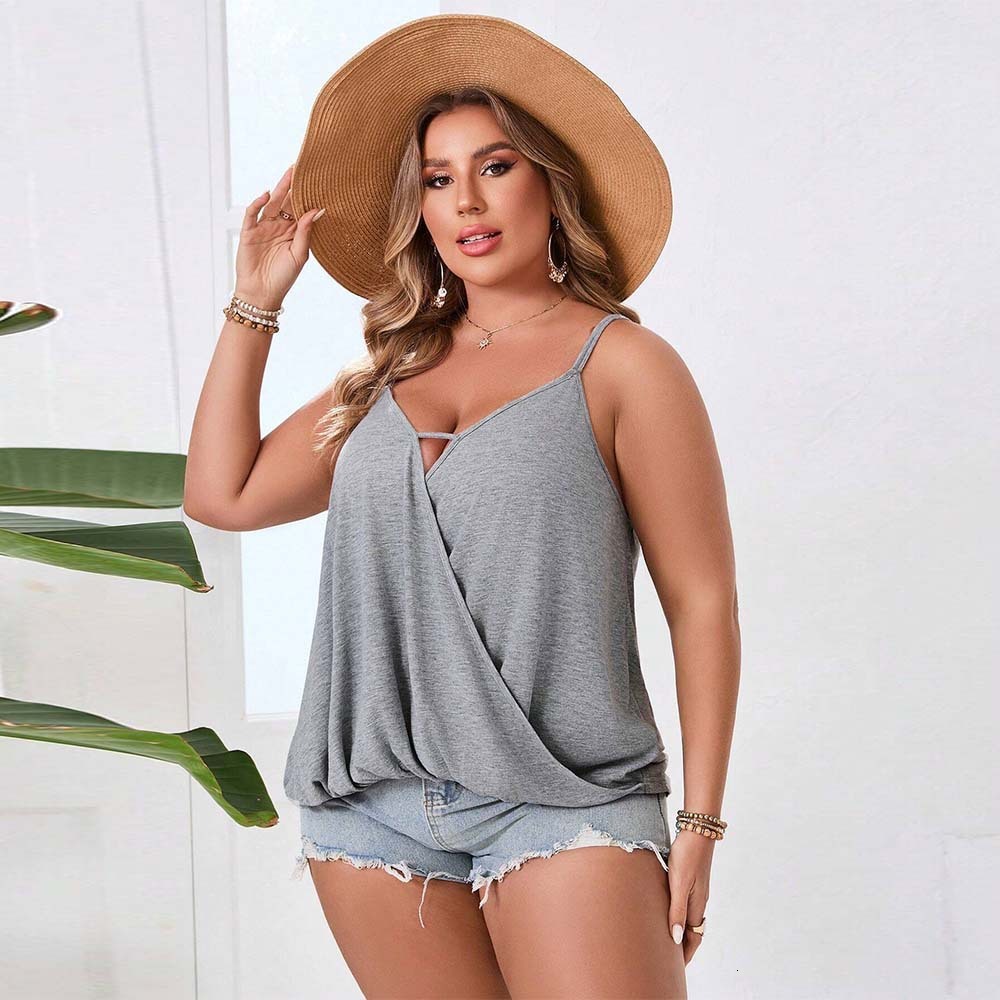Plus Size Womens Versatile Casual Tank Top Summer New Slim Fit Solid Color Temperament Top