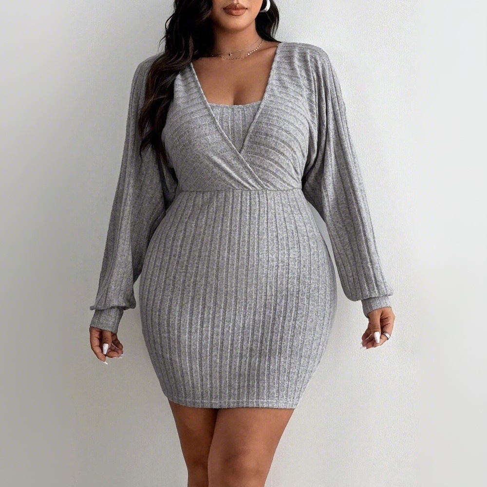 Large Size Womens Sexy Pure Desire Dress Autumn and Winter New Item Fake Two Piece Slimming Short Skirt