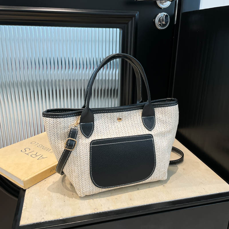 Free Delivery Designer Bag Niche Design Straw Tote Thickened Shopping Shoulder Bag Women's Splicing Hand Women Luxury Bag