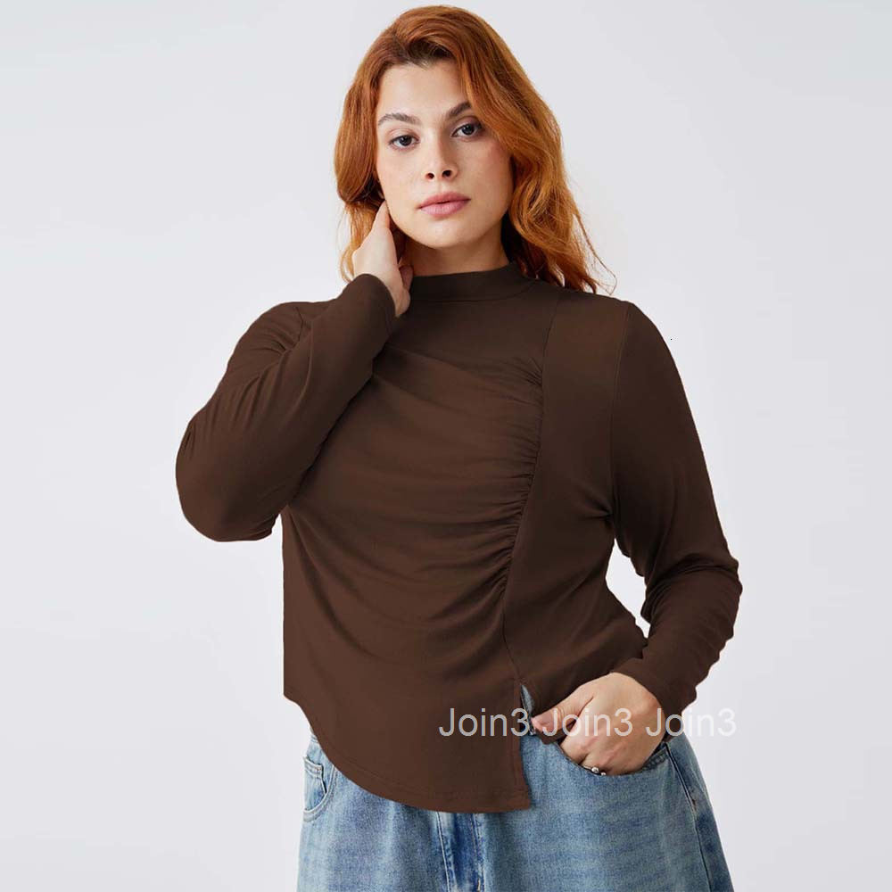 Plus Size Womens Simple Casual Style T-shirt Autumn and Winter Slim Fit Long Sleeved Base Top
