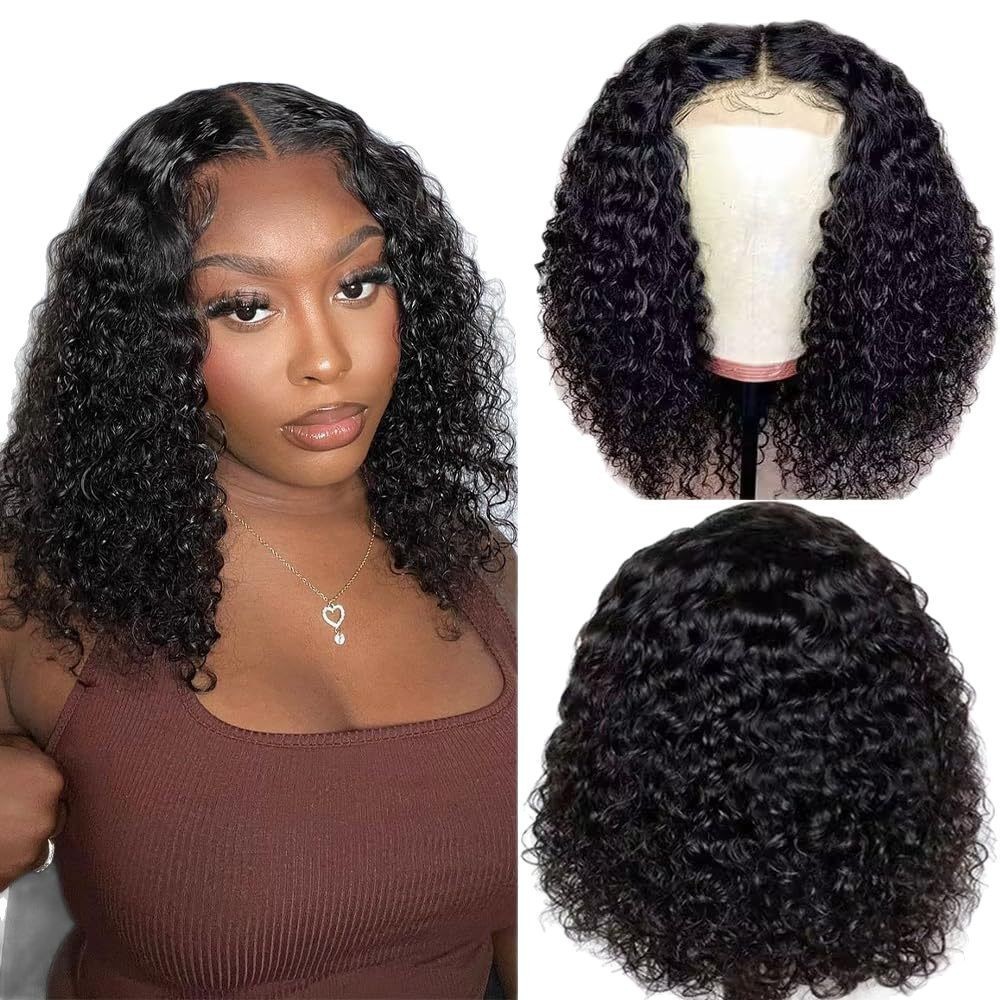 ViBESHiFT 10-14 inch Deep/Jerry Curl Wave Wigs Raw Human Hair 13*4 Transparent Lace Front Wigs 12A Brazilian Virgin Hair 200% Density Frontal wigs