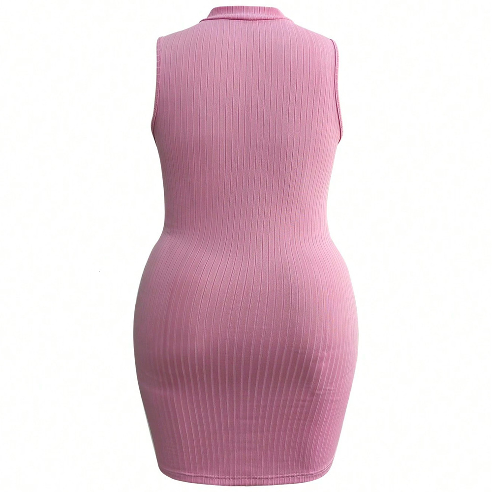 Large Size Womens Spring/summer New Semi High Neck Zipper Solid Color Slim Fit Hip Hugging Temperament Dress