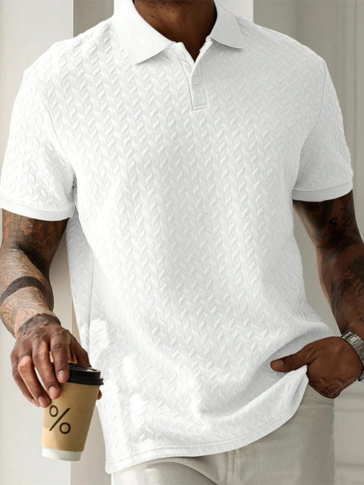 Stylish Mens Textured Polo Shirts Casual Turndown Collar Buttoned Short Sleeve T Shirt Men Spring Summer Fashion Pullovers 250506Z