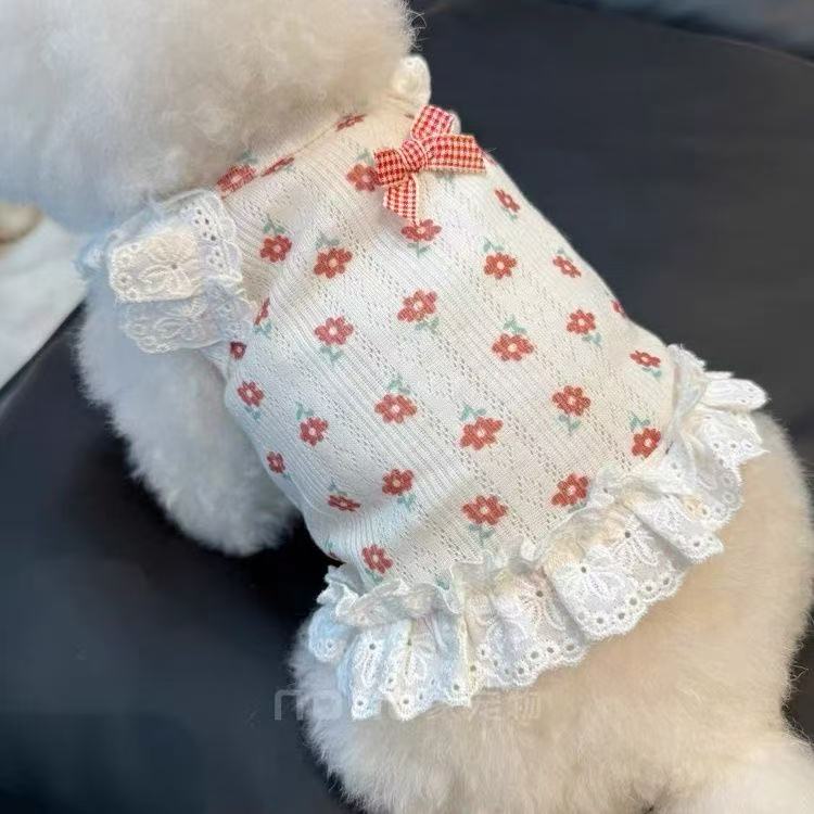 T00217 Dog clothes spring and summer new floral lace suspenders princess skirt pet Bichon Teddy lace vest skirt
