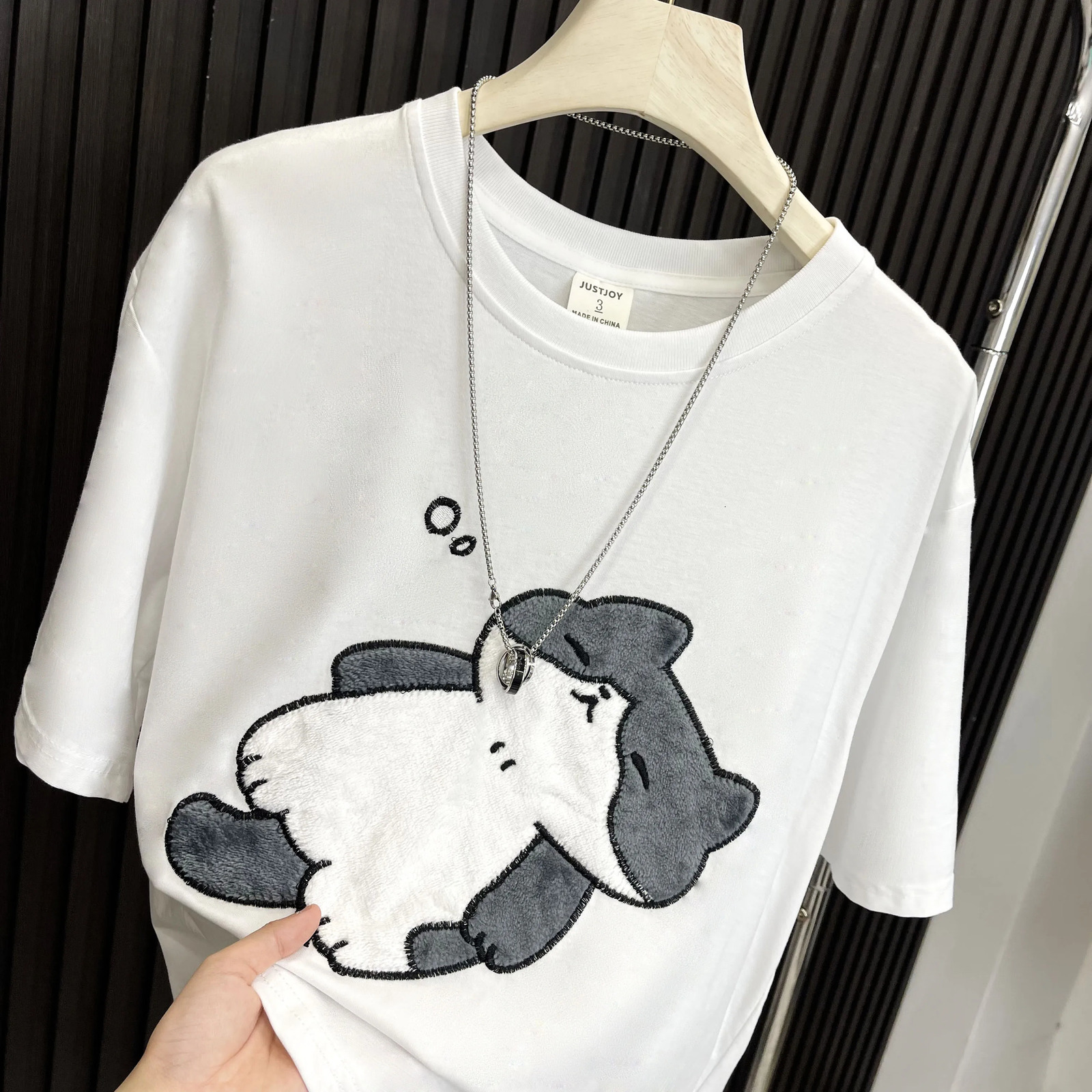 3D Flocked Embroidery Sleepy Cute Little Cat Womens Tshirt Plus Size Korean Cartoon Kawaii Top 2024 Y2k Summer Lazy Tees 250514