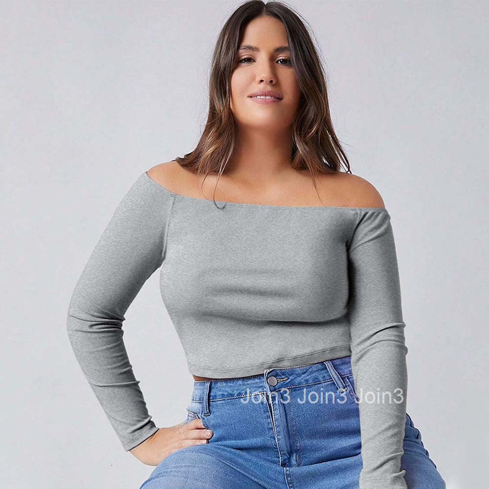 Plus Size Womens Simple Style One Neck T-shirt for Autumn and Winter Slim Fit Inner Layer Long Sleeved Top