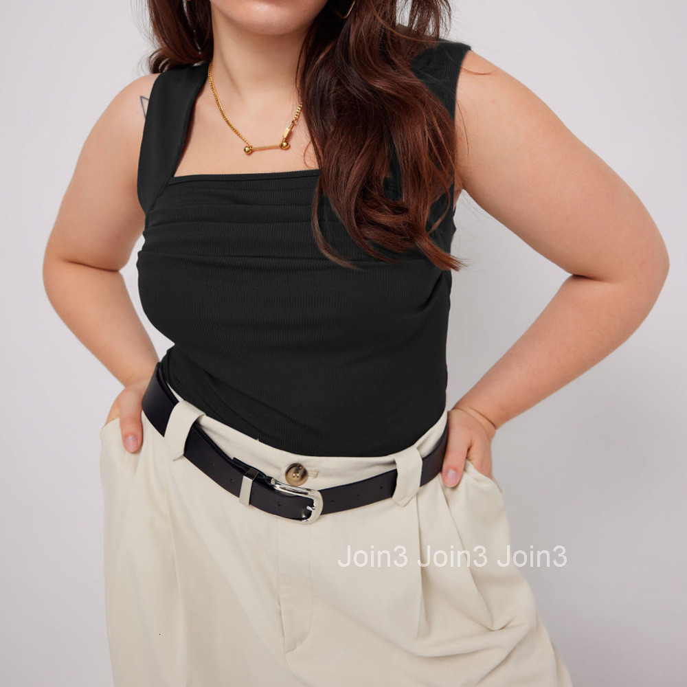 Spring/summer Plus Size Womens Square Neck Slim Fit Temperament Pleated Sleeveless Knitted Vest Top