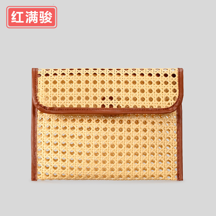 2025S designer rattan hand woven single shoulder crossbody women vacation hollow beach flip small square bag handbag