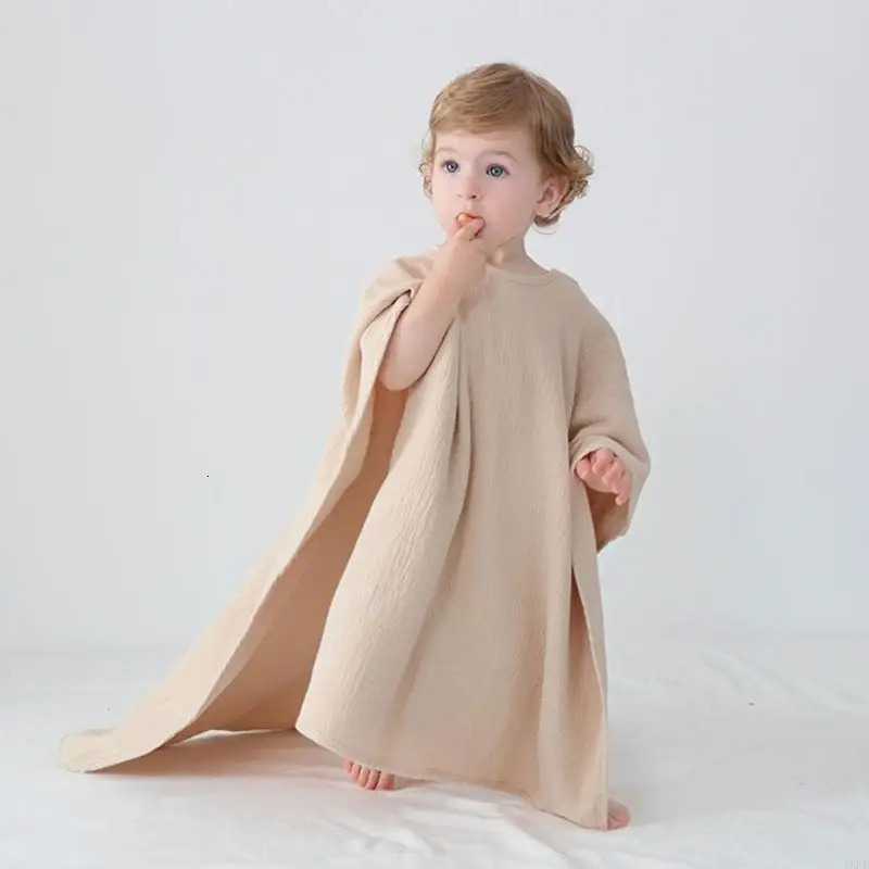 4XFE Summer Baby Long Hooded Cape Kids Dress Sleeveless Loose Cloak Poncho Outwear Blouse Beach Swimwear Cover Ups 250516