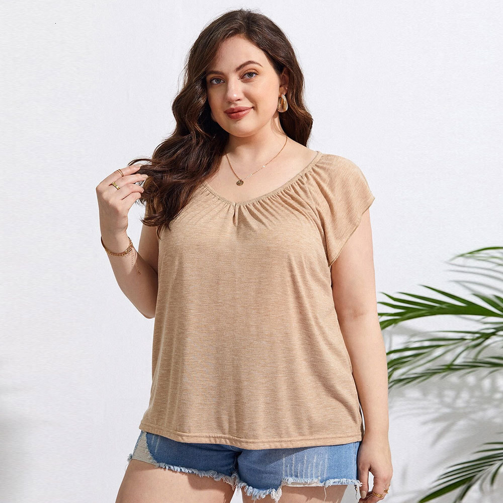 Large Size Womens New Loose Casual Vacation Home Solid Color T-shirt Short Sleeved Top