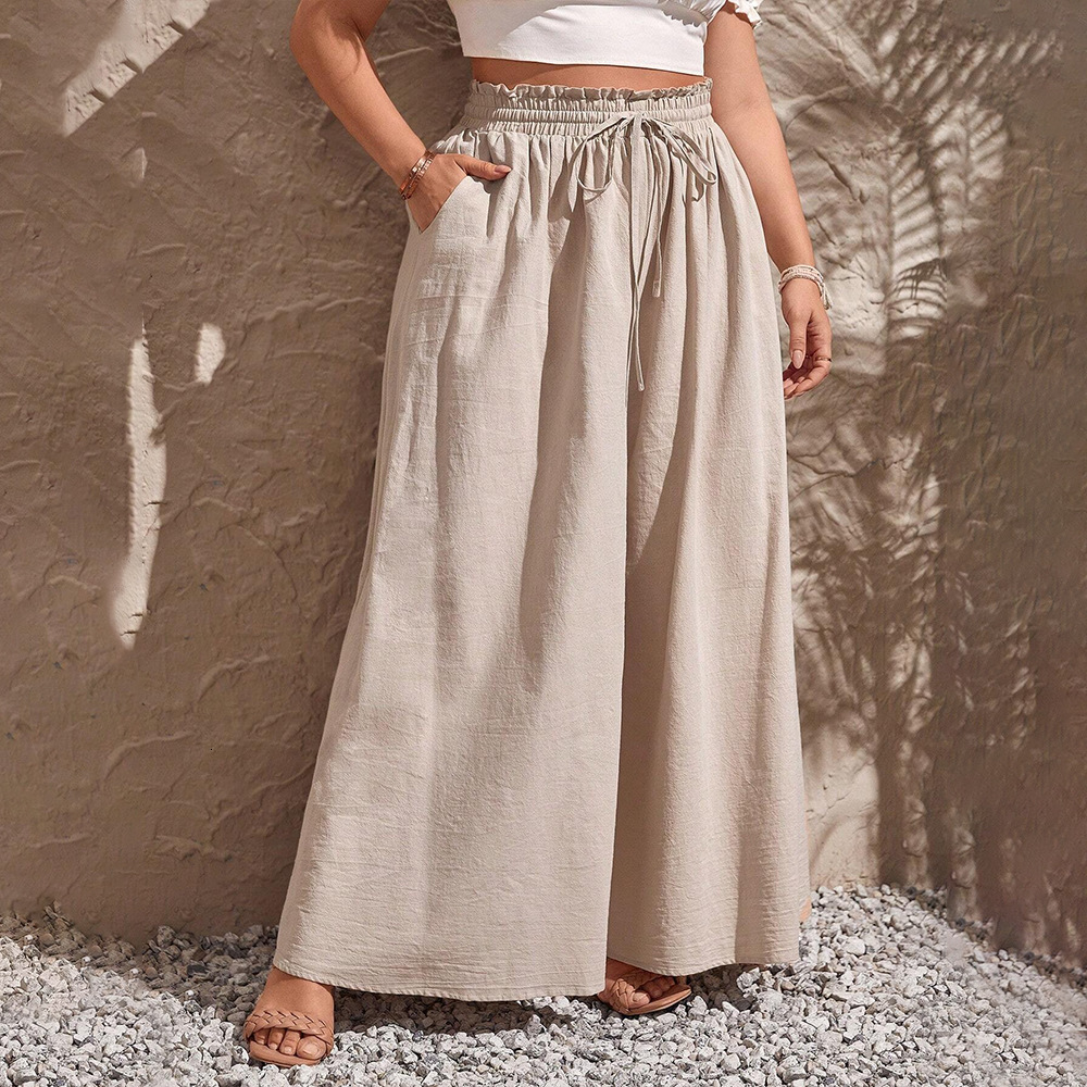Large Size Womens Casual Style Wide Leg Pants Summer New High Waisted Pocket Micro Flared Pants for Children