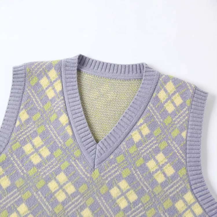 Dalang sweater autumn and winter elegant V-neck sleeveless jacquard pullover vest knitted sweater for women 240719
