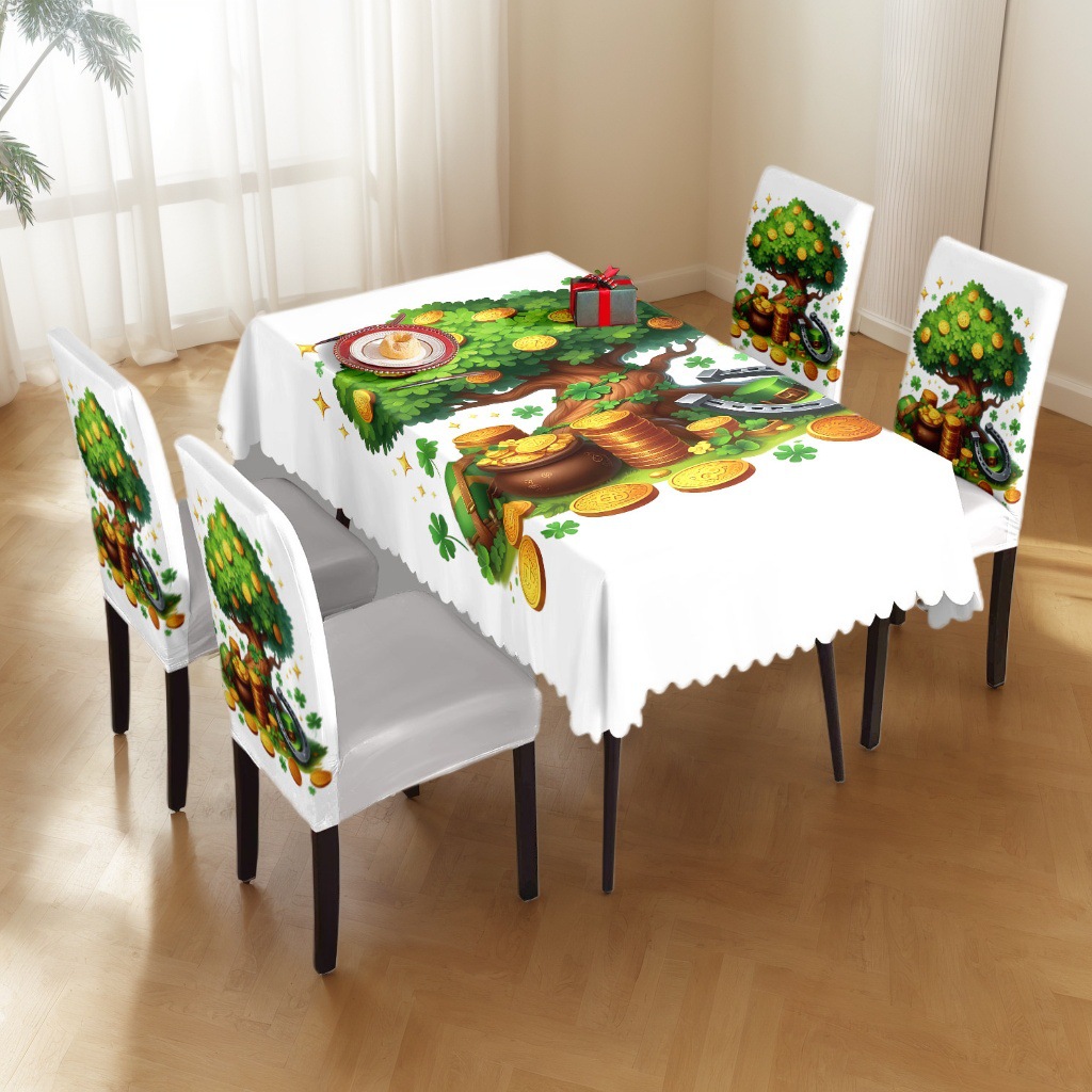 T0467 Waterproof Printed Tablecloth Restaurant Home Printed Chair Cover Tablecloth Chair Cover Decoration Set Patrick